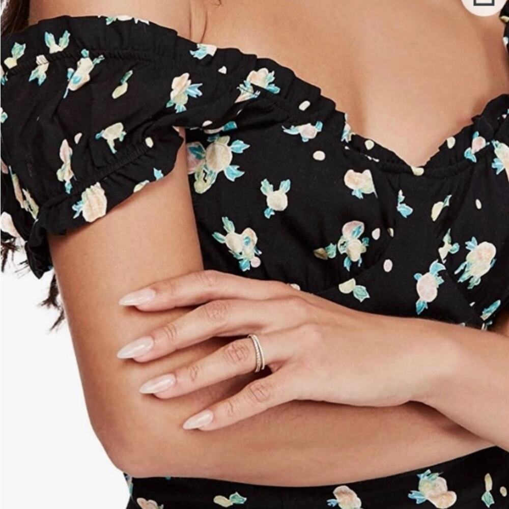 Free People Like A Lady Printed Mini Babydoll Dress Black Floral.Size: M - Picture 6 of 12
